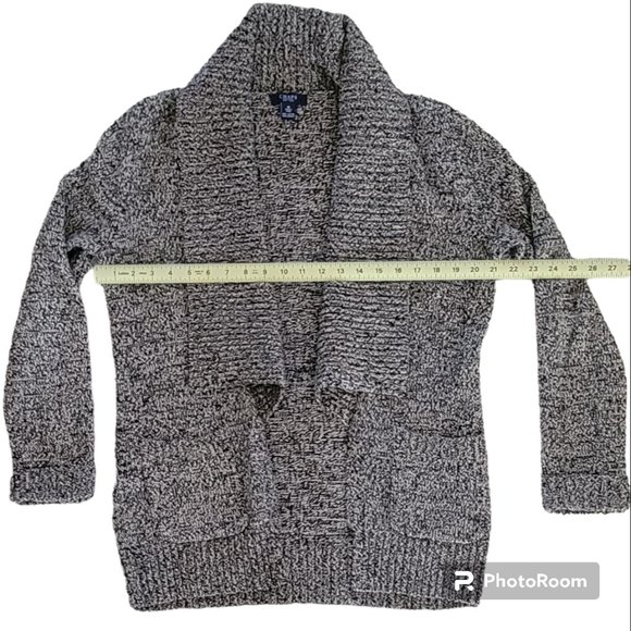 Heathered Open Front Neutral Cardigan Long Sweater Shawl Collar Patch Pockets - Picture 8 of 11